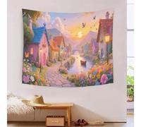 DFENILROP Tapestry 3D Printed Fairytale Village, Soft Polyester High-Definition Artistic River Town Blanket, Odor-Free Wall Decor for Study & Office, Modern Gift 180cmx230cm