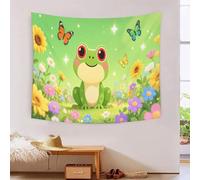 DFENILROP Tapestry 3D Printed Frog in Flower, Soft Polyester High-Definition Artistic Cute Cartoon Blanket, Washable Wall Decor for Bedroom & Living Room, Unique Gift 100cmx150cm