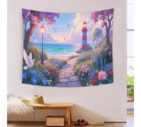 DFENILROP Tapestry 3D Printed Lighthouse, Soft Polyester High-Definition Designer Seaside Scenery Wall Hanging, Multi-Purpose Wall Decor for Bedroom & Living Room, Modern Gift 70cmx100cm