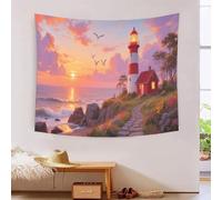 DFENILROP Tapestry 3D Printed Sunset Lighthouse, Soft Polyester High-Definition Designer Seaside Scenery Wall Hanging, Washable Wall Decor for Bedroom & Living Room, Modern Gift 70cmx100cm