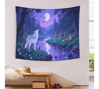 DFENILROP Tapestry 3D Printed White Wolf, Soft Polyester High-Definition Artistic Moonlit Forest Blanket, Odor-Free Wall Decor for Study & Office, Modern Gift 150cmx200cm