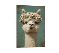 DFENILROP Wall Art, Animal Poster, Cute Alpaca Wearing Daisy Crown, Perfect For Home Decor Or Gift - High-End Canvas Print, Gift 08x12inch(20x30cm)