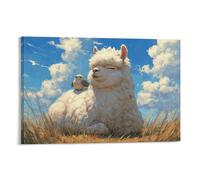 DFENILROP Wall Art, Animal Poster, Cute Llama With Bird On Back, Peaceful Sky Scene For Home Decor - High-Resolution Canvas Print, Gift 16x24inch(40x60cm)