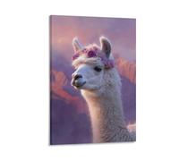 DFENILROP Wall Art, Animal Poster, Cute Llama With Flower Crown, Perfect For Home Decor Or Gift - Designer Canvas Print, Gift 16x24inch(40x60cm)
