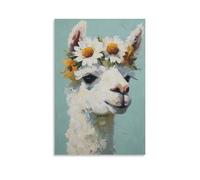 DFENILROP Wall Art, Animal Poster, Llama With Flower Crown, Cute Animal Art For Home Decor, Wall Hanging Print - High-Resolution Canvas Print, Gift 08x12inch(20x30cm)
