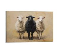 DFENILROP Wall Art, Animal Poster, Three Sheep Standing Together, Black And White, Farm Art For Home Decor - Unique Canvas Print, Gift 20x30inch(50x75cm)