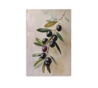 DFENILROP Wall Art, Plants Poster, Black Olives Branch With Leaves, Ideal For Kitchen Or Dining Room Decor - Premium Canvas Print, Gift 20x30inch(50x75cm)