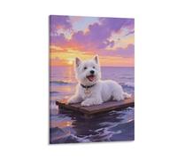 DFENILROP Westie And Ocean Wall Painting, Cute Dog Poster Artwork on Corridor | Giclée Picture Canvas Printing, Classic Home Decor for Bedroom And Office, Gift 08x12inch(20x30cm)