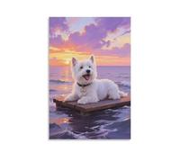 DFENILROP Westie And Ocean Wall Painting, Cute Dog Poster Artwork on Hallway | Giclée Picture Canvas Printing, Elegant Home Decor for Bedroom And Office, Gift 08x12inch(20x30cm)