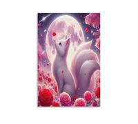 DFENILROP White Fox Wall Painting, Romantic Animal Poster Artwork on Hallway | Giclée Picture Canvas Printing, Beautiful Home Decor for Bedroom And Office, Gift 12x18inch(30x45cm)