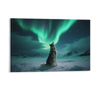 DFENILROP Wolf Under Aurora Wall Painting, Animal Scenery Poster Artwork on Hallway | Giclée Picture Canvas Printing, Classic Home Decor for Living Room Bathroom, Gift 12x18inch(30x45cm)