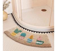 DFEO@MF Curved Bath Mat, Fluffy Microfiber Curved Shower Mat, Absorbent Ultra Soft Bath Mat for Round Showers, Machine Washable, 45X100CM (Potted Plant)
