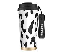 DFEPFKGOKL Black Leopard Print Print Coffee Cup Travel Mug 500ml, Double-Wall 316 Stainless Steel, Portable Insulated Tumbler with Leak-Proof Lid and Straw, Reusable Thermal Mug for Hot and Cold