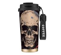 DFEPFKGOKL Cool Skull Graphics Print Coffee Cup Travel Mug 500ml, Double-Wall 316 Stainless Steel, Portable Insulated Tumbler with Leak-Proof Lid and Straw, Reusable Thermal Mug for Hot and Cold