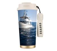 DFEPFKGOKL Cruise Ship Print Coffee Cup Travel Mug 500ml, Double-Wall 316 Stainless Steel, Portable Insulated Tumbler with Leak-Proof Lid and Straw, Reusable Thermal Mug for Hot and Cold