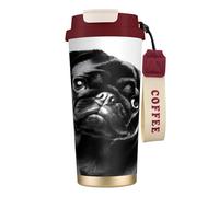 DFEPFKGOKL Cute Black Pug Dog Print Coffee Cup Travel Mug 500ml, Double-Wall 316 Stainless Steel, Portable Insulated Tumbler with Leak-Proof Lid and Straw, Reusable Thermal Mug for Hot and Cold