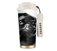 DFEPFKGOKL Cute Black Pug Dog Print Coffee Cup Travel Mug 500ml, Double-Wall 316 Stainless Steel, Portable Insulated Tumbler with Leak-Proof Lid and Straw, Reusable Thermal Mug for Hot and Cold