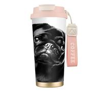 DFEPFKGOKL Cute Black Pug Dog Print Coffee Cup Travel Mug 500ml, Double-Wall 316 Stainless Steel, Portable Insulated Tumbler with Leak-Proof Lid and Straw, Reusable Thermal Mug for Hot and Cold