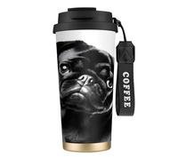 DFEPFKGOKL Cute Black Pug Dog Print Coffee Cup Travel Mug 500ml, Double-Wall 316 Stainless Steel, Portable Insulated Tumbler with Leak-Proof Lid and Straw, Reusable Thermal Mug for Hot and Cold