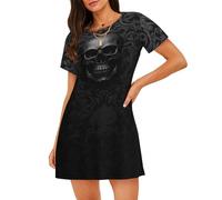 DFEPFKGOKL Cute Gothic Wallpaper Skull Women Nighties Short Sleeve - Casual Sleep Dress Pullover For Summer Loungewear, Soft And Comfortable Nightgowns Sleepwear