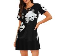 DFEPFKGOKL Cute Halloween Goth Women Nighties Short Sleeve - Casual Sleep Dress Pullover For Summer Loungewear, Soft And Comfortable Nightgowns Sleepwear