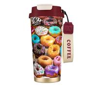 DFEPFKGOKL Donut Print Coffee Cup Travel Mug 500ml, Double-Wall 316 Stainless Steel, Portable Insulated Tumbler with Leak-Proof Lid and Straw, Reusable Thermal Mug for Hot and Cold