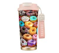 DFEPFKGOKL Donut Print Coffee Cup Travel Mug 500ml, Double-Wall 316 Stainless Steel, Portable Insulated Tumbler with Leak-Proof Lid and Straw, Reusable Thermal Mug for Hot and Cold