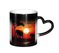 DFEPFKGOKL Elephant Sunset, Heat Changing Coffee Mug - Color Changing Mug in The Sky, 11 Oz Ceramic Magic Cup, Heat Sensitive Mugs, Personalized Gift (GIF Boxed)