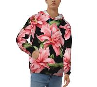 DFEPFKGOKL Fashion Men'S Hoodies Pullover Casual Long Sleeve Hoody Drawstring Beauty Pink Floral Flowers Print Hooded Sweatshirt Tops With Pocket