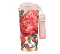 DFEPFKGOKL Garden Peony Print Coffee Cup Travel Mug 500ml, Double-Wall 316 Stainless Steel, Portable Insulated Tumbler with Leak-Proof Lid and Straw, Reusable Thermal Mug for Hot and Cold