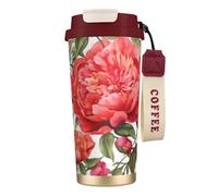 DFEPFKGOKL Garden Peony Print Coffee Cup Travel Mug 500ml, Double-Wall 316 Stainless Steel, Portable Insulated Tumbler with Leak-Proof Lid and Straw, Reusable Thermal Mug for Hot and Cold