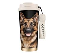 DFEPFKGOKL German Shepherd Dog Print Coffee Cup Travel Mug 500ml, Double-Wall 316 Stainless Steel, Portable Insulated Tumbler with Leak-Proof Lid and Straw, Reusable Thermal Mug for Hot and Cold
