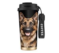 DFEPFKGOKL German Shepherd Dog Print Coffee Cup Travel Mug 500ml, Double-Wall 316 Stainless Steel, Portable Insulated Tumbler with Leak-Proof Lid and Straw, Reusable Thermal Mug for Hot and Cold