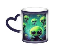DFEPFKGOKL Heat Changing Coffee Mug - Green Aliens - Mesmerizing Color-Changing Mug in The Sky, 11 Oz Ceramic Magic Mug Cup for Cafes, Offices, Homes