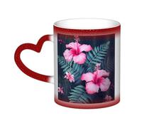 DFEPFKGOKL Heat Changing Coffee Mug - Hawaii Pink Flower - Mesmerizing Color-Changing Mug in The Sky, 11 Oz Ceramic Magic Mug Cup for Cafes, Offices, Homes