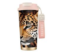 DFEPFKGOKL Leopard Print Coffee Cup Travel Mug 500ml, Double-Wall 316 Stainless Steel, Portable Insulated Tumbler with Leak-Proof Lid and Straw, Reusable Thermal Mug for Hot and Cold