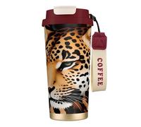 DFEPFKGOKL Leopard Print Coffee Cup Travel Mug 500ml, Double-Wall 316 Stainless Steel, Portable Insulated Tumbler with Leak-Proof Lid and Straw, Reusable Thermal Mug for Hot and Cold