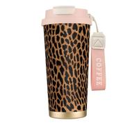 DFEPFKGOKL Leopard Print Print Coffee Cup Travel Mug 500ml, Double-Wall 316 Stainless Steel, Portable Insulated Tumbler with Leak-Proof Lid and Straw, Reusable Thermal Mug for Hot and Cold