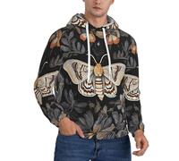 DFEPFKGOKL Mens Hoodies Fleece Hoodie Sweatshirt Beautiful Moth Print Long Sleeve Warm Lined Thermal Hooded Pullover Casual Hoody With Kanga Pocket