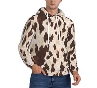 DFEPFKGOKL Mens Hoodies Fleece Hoodie Sweatshirt Brown Cow Spots Print Long Sleeve Warm Lined Thermal Hooded Pullover Casual Hoody With Kanga Pocket