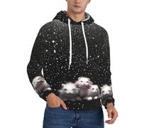 DFEPFKGOKL Mens Hoodies Fleece Hoodie Sweatshirt Guinea Pigs And Cupcakes Print Long Sleeve Warm Lined Thermal Hooded Pullover Casual Hoody With Kanga Pocket