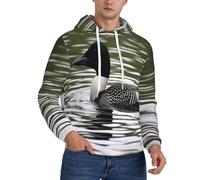 DFEPFKGOKL Mens Hoodies Fleece Hoodie Sweatshirt Loon Nature Birds Print Long Sleeve Warm Lined Thermal Hooded Pullover Casual Hoody With Kanga Pocket