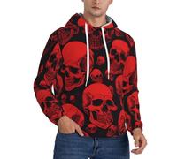 DFEPFKGOKL Mens Hoodies Fleece Hoodie Sweatshirt Red Skulls Print Long Sleeve Warm Lined Thermal Hooded Pullover Casual Hoody With Kanga Pocket