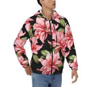 DFEPFKGOKL Mens Hoodies Zip Up Hoodie Beauty Pink Floral Flowers Print Casual Lightweight Full-Zip Sweatshirt Jackets Long Sleeve Hooded With Comfortable Fit
