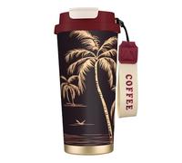 DFEPFKGOKL Palm Tree Print Coffee Cup Travel Mug 500ml, Double-Wall 316 Stainless Steel, Portable Insulated Tumbler with Leak-Proof Lid and Straw, Reusable Thermal Mug for Hot and Cold