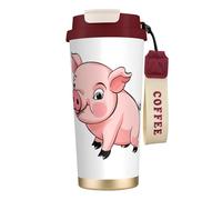 DFEPFKGOKL Piggy Print Coffee Cup Travel Mug 500ml, Double-Wall 316 Stainless Steel, Portable Insulated Tumbler with Leak-Proof Lid and Straw, Reusable Thermal Mug for Hot and Cold