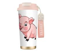DFEPFKGOKL Piggy Print Coffee Cup Travel Mug 500ml, Double-Wall 316 Stainless Steel, Portable Insulated Tumbler with Leak-Proof Lid and Straw, Reusable Thermal Mug for Hot and Cold