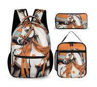 DFEPPJHG A Cartoon Horse 3 Pcs Backpack Set Travel Bag Laptop Backpack with Lunch Bag Pencil Bag Casual Daypack, A Cartoon Horse, One Size, Travel Backpacks