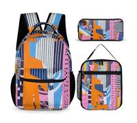 DFEPPJHG Art Style 3 Pcs Backpack Set Travel Bag Laptop Backpack with Lunch Bag Pencil Bag Casual Daypack, Art Style, One Size, Travel Backpacks