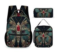 DFEPPJHG Art Style Butterfly 3 Pcs Backpack Set Travel Bag Laptop Backpack with Lunch Bag Pencil Bag Casual Daypack, Art Style Butterfly, One Size, Travel Backpacks